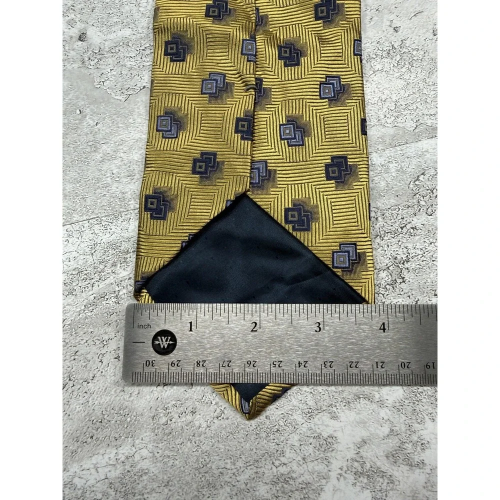 Baradello 100%‎ Silk Tie Mens One Size Gold Geometric Jacquard Pointed Necktie